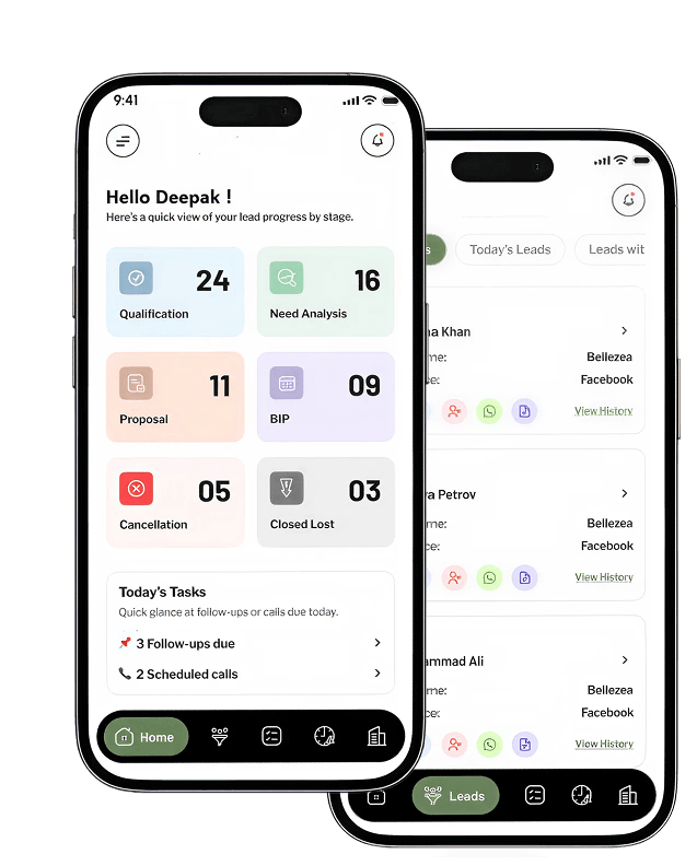 SalesApp leads list screen