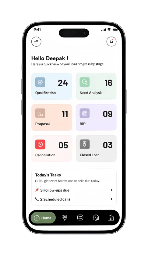 SalesApp home dashboard