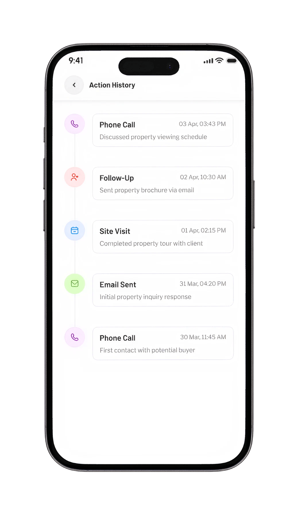 SalesApp action history timeline